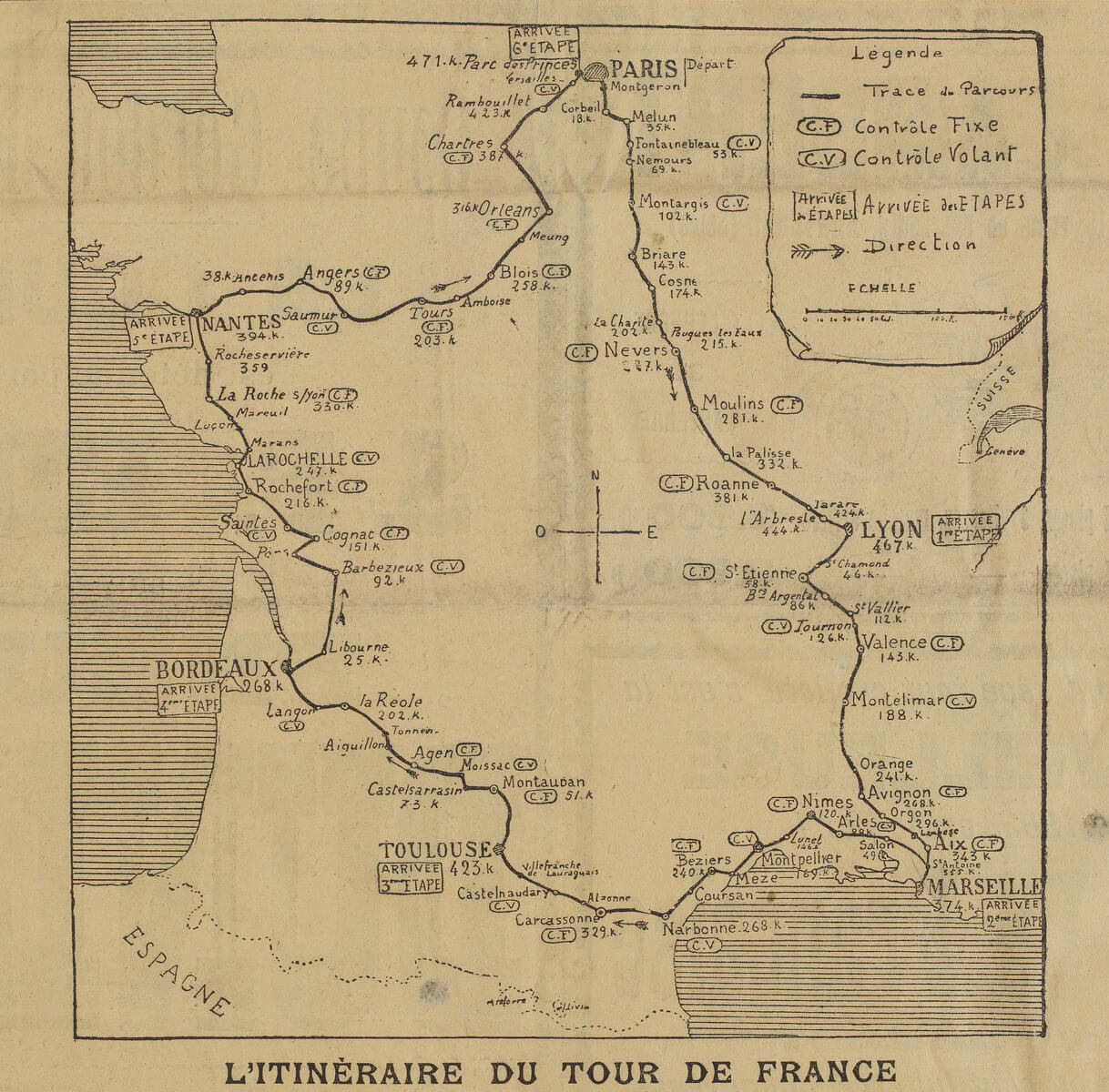 Recorrido del primer Tour, <em>L'Auto</em>, 1 de julio de 1903, p. 1